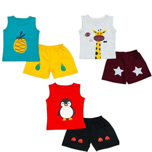 Multicolour_Sleeveless_T_Shirt_And_Short_Cotton_Set_Summer_Wear_Set_For_Boys_And_Girls