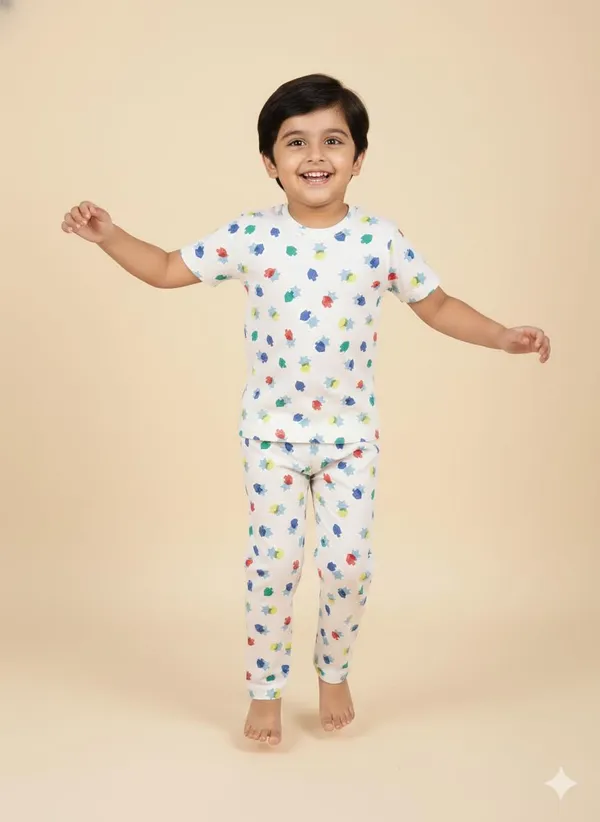 Beige_Soft_Cotton_Print_T_Shirt_Pajama_Set_For_Boys_And_Girls