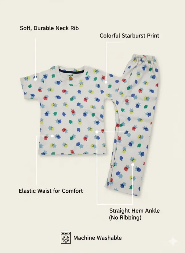 Beige_Soft_Cotton_Print_T_Shirt_Pajama_Set_For_Boys_And_Girls