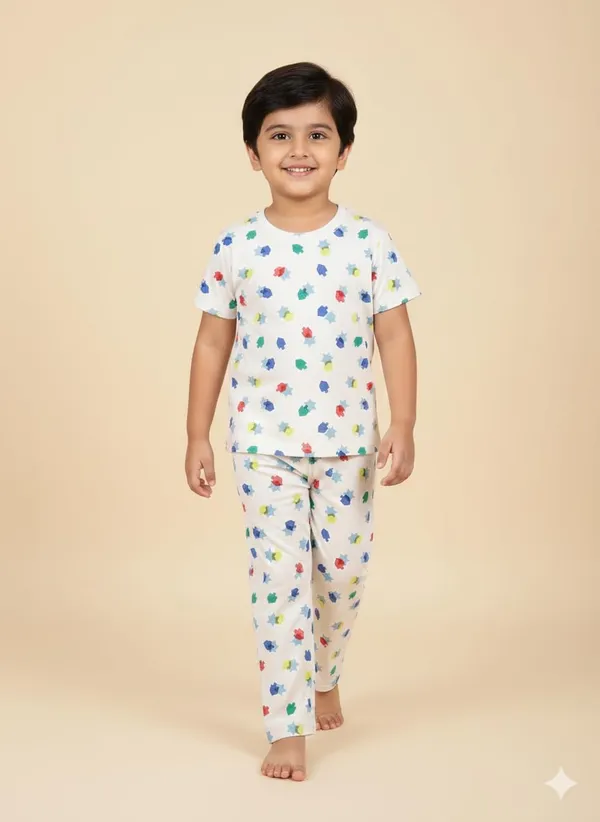 Beige_Soft_Cotton_Print_T_Shirt_Pajama_Set_For_Boys_And_Girls