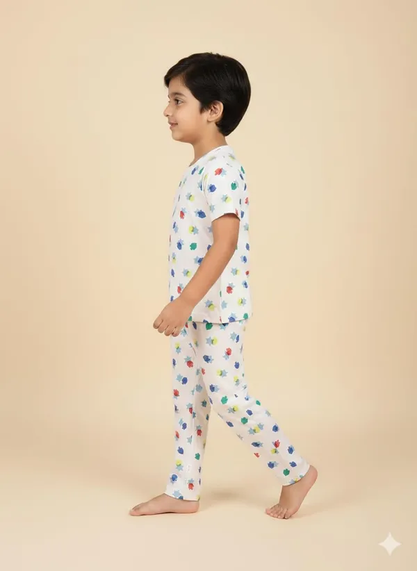 Beige_Soft_Cotton_Print_T_Shirt_Pajama_Set_For_Boys_And_Girls