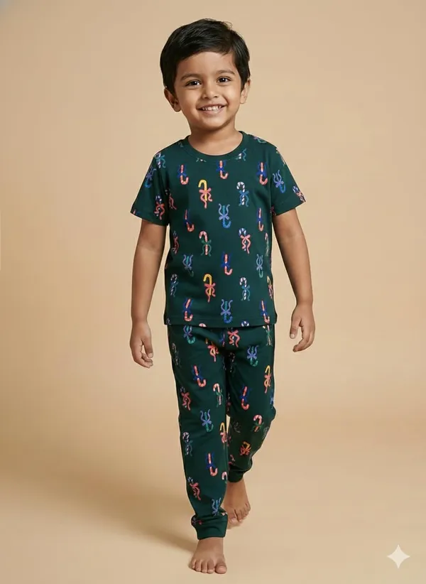 Forest_Green_Soft_Cotton_Print_T_Shirt_Pajama_Set_For_Boys_And_Girls