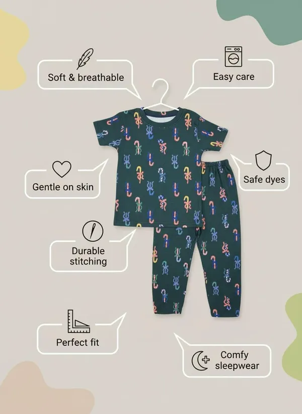 Forest_Green_Soft_Cotton_Print_T_Shirt_Pajama_Set_For_Boys_And_Girls