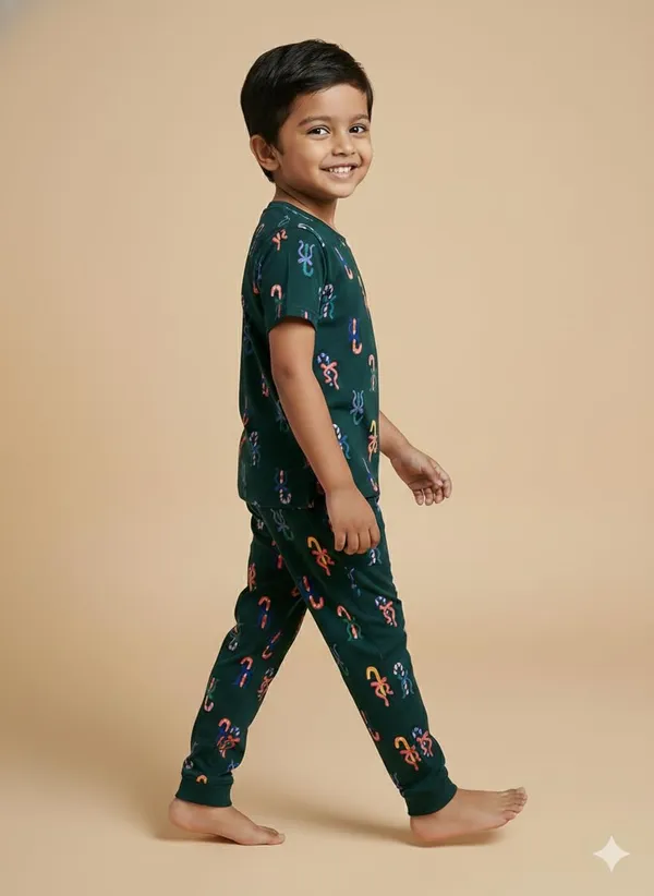 Forest_Green_Soft_Cotton_Print_T_Shirt_Pajama_Set_For_Boys_And_Girls