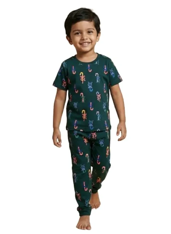 Forest_Green_Soft_Cotton_Print_T_Shirt_Pajama_Set_For_Boys_And_Girls
