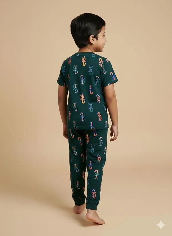 Forest_Green_Soft_Cotton_Print_T_Shirt_Pajama_Set_For_Boys_And_Girls