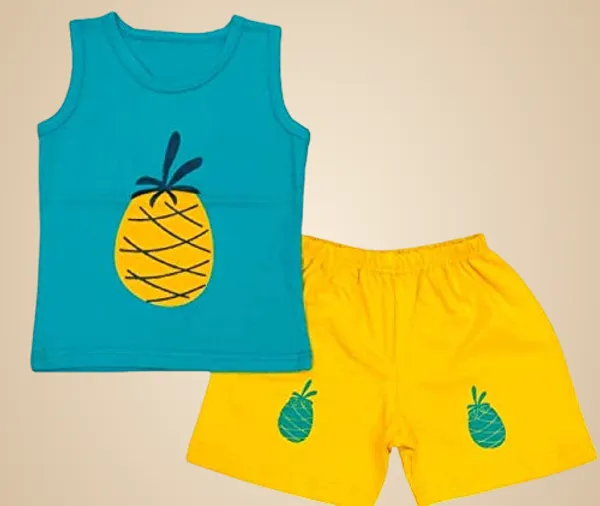Green_And_Yellow_100%_Cotton_Sleeveless_T_Shirt_And_Short_Clothing_Set_12_18_Months_Pineapple_Set_For_Boys_And_Girls