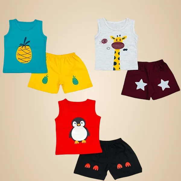 Multicolour_Sleeveless_T_Shirt_And_Short_Cotton_Set_Summer_Wear_Set_For_Boys_And_Girls