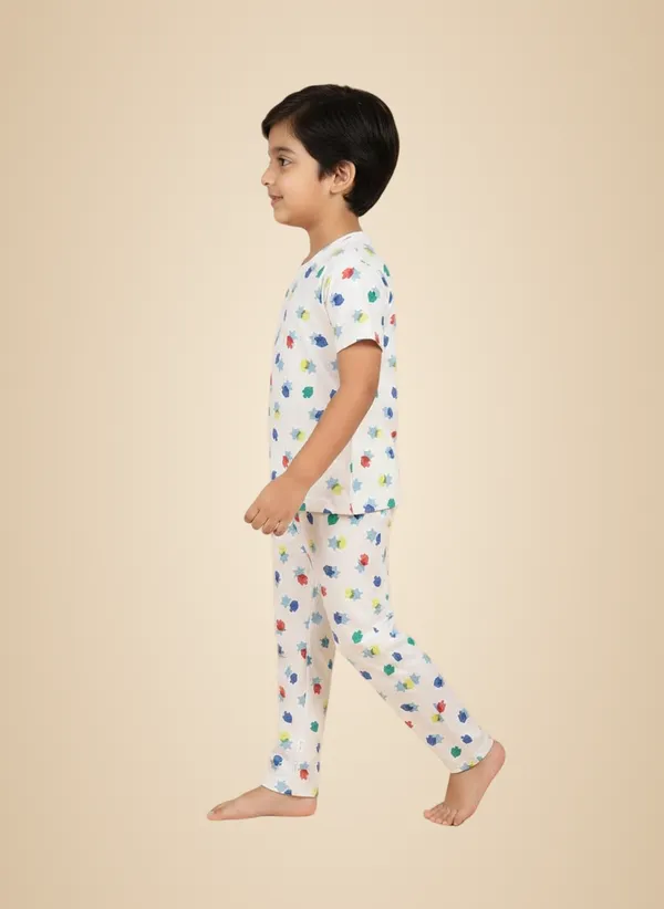 Beige_Soft_Cotton_Print_T_Shirt_Pajama_Set_For_Boys_And_Girls