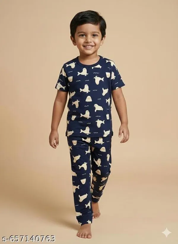 Multicolour_Soft_Cotton_Print_T_Shirt_Pajama_Set_For_Boys_And_Girls