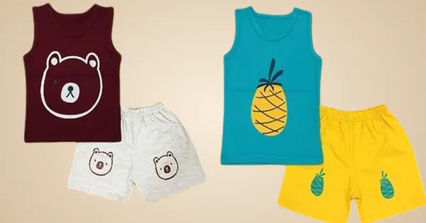 Multicolour_100%_Cotton_Sleeveless_T_Shirt_And_Short_Clothing_Set_For_Boys_And_Girls
