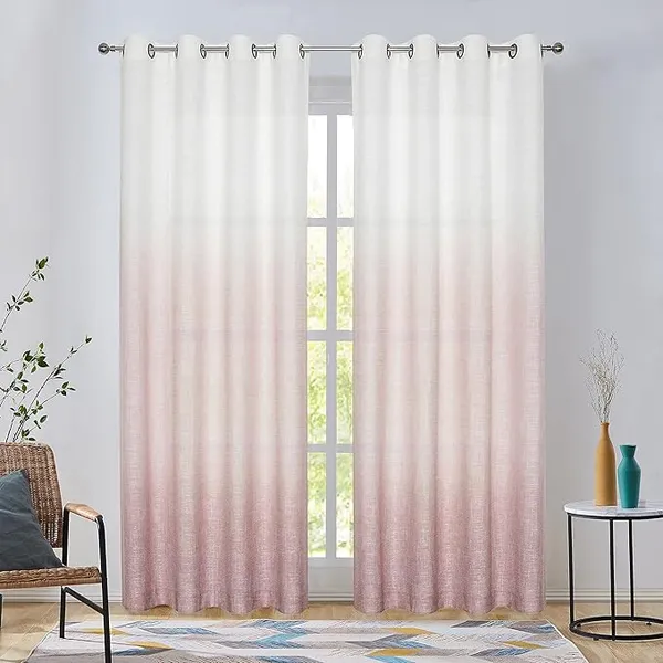 PARDEWALLA_Pink_Ombre_Linen_Curtains_108_Inches_for_Valentines_Lover_Living_Room_Grommet_Top_Window_Treatments_Semi_Voile_Gradient_Drape_Bedroom,Cream_White_to_Pink_Dust_Rose,1.4_mtrx3_mtr(widthxheight)
