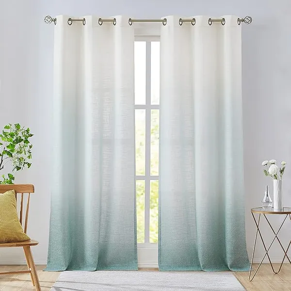 PARDEWALLA_Aqua_Green_Ombre_Linen_Curtains_108_Inches_for_Valentines_Lover_Living_Room_Grommet_Top_Window_Treatments_Semi_Voile_Gradient_Drape_Bedroom,Cream_White_to_Pink_Dust_Rose,1.4_mtrx3_mtr(widthxheight)