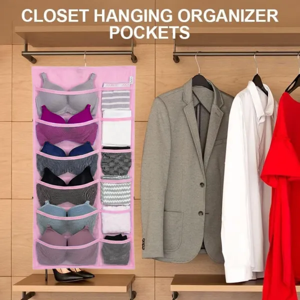 Pack_of_1_Double_Sided_30_Pockets_Clear_Hanging_Bag_Socks_Bra_Underwear_Rack_Hanger_Storage_Organizer_Wall_Hanging_Closet_Shelves_Storage_Pockets_Non_Woven_Matrial_(Baby_Pink