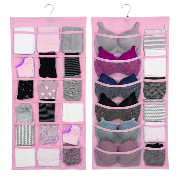 Pack_of_1_Double_Sided_30_Pockets_Clear_Hanging_Bag_Socks_Bra_Underwear_Rack_Hanger_Storage_Organizer_Wall_Hanging_Closet_Shelves_Storage_Pockets_Non_Woven_Matrial_(Baby_Pink