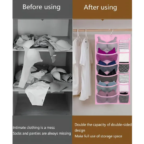 Pack_of_1_Double_Sided_30_Pockets_Clear_Hanging_Bag_Socks_Bra_Underwear_Rack_Hanger_Storage_Organizer_Wall_Hanging_Closet_Shelves_Storage_Pockets_Non_Woven_Matrial_(Baby_Pink