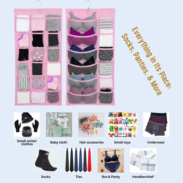 Pack_of_1_Double_Sided_30_Pockets_Clear_Hanging_Bag_Socks_Bra_Underwear_Rack_Hanger_Storage_Organizer_Wall_Hanging_Closet_Shelves_Storage_Pockets_Non_Woven_Matrial_(Baby_Pink