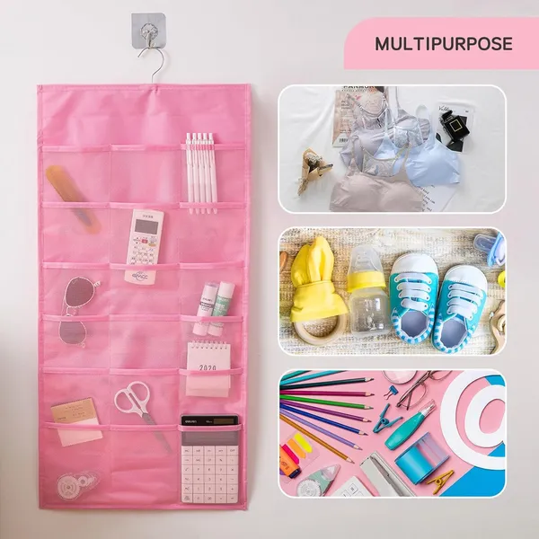 Pack_of_1_Double_Sided_30_Pockets_Clear_Hanging_Bag_Socks_Bra_Underwear_Rack_Hanger_Storage_Organizer_Wall_Hanging_Closet_Shelves_Storage_Pockets_Non_Woven_Matrial_(Baby_Pink