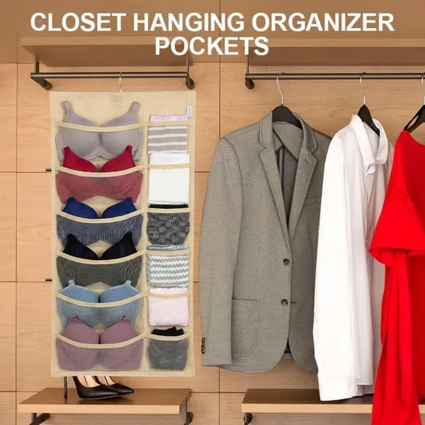 Beige_30_Pocket_Hanging_Socks_Organizer_For_Clothes_(70_X_40_Cm)
