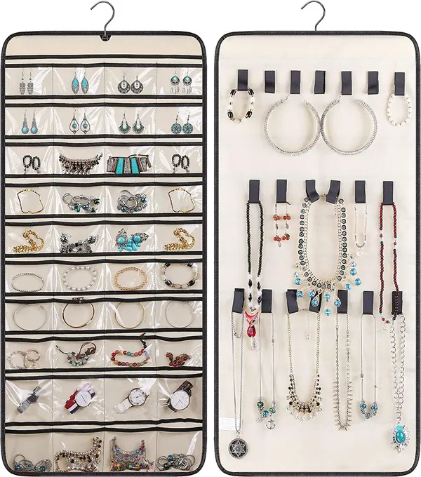 Double-Sided_Hanging_Jewelry_Organizer_24_Clear_Pockets+_Back_Side_Velcro_for_Necklaces,_Bracelets,_Rings_&_Earrings_Space-Saving_Jewelry_Storage_with_Hanger_(Beige)