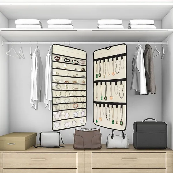 Double-Sided_Hanging_Jewelry_Organizer_24_Clear_Pockets+_Back_Side_Velcro_for_Necklaces,_Bracelets,_Rings_&_Earrings_Space-Saving_Jewelry_Storage_with_Hanger_(Beige)