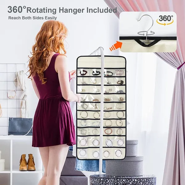 Double-Sided_Hanging_Jewelry_Organizer_24_Clear_Pockets+_Back_Side_Velcro_for_Necklaces,_Bracelets,_Rings_&_Earrings_Space-Saving_Jewelry_Storage_with_Hanger_(Beige)