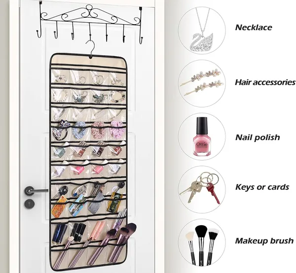 Double-Sided_Hanging_Jewelry_Organizer_24_Clear_Pockets+_Back_Side_Velcro_for_Necklaces,_Bracelets,_Rings_&_Earrings_Space-Saving_Jewelry_Storage_with_Hanger_(Beige)