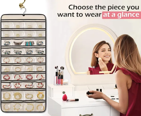 Double-Sided_Hanging_Jewelry_Organizer_24_Clear_Pockets+_Back_Side_Velcro_for_Necklaces,_Bracelets,_Rings_&_Earrings_Space-Saving_Jewelry_Storage_with_Hanger_(Beige)