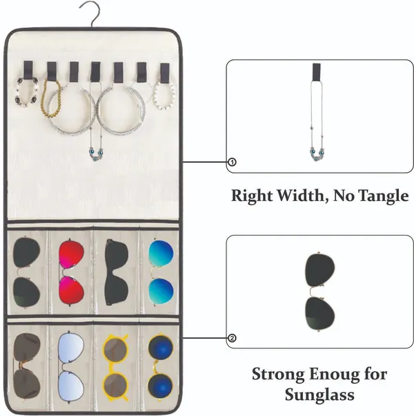 Double-Sided_Hanging_Jewelry_&_Sunglass_Organizer_32_Clear_Pockets_&_7_Hook_Loops_for_Earrings,_Necklaces,_Bracelets,_Rings_With_Hanger,_Beige