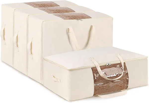 4_Pack_Canvas_Blanket_Storage_Bags_with_Zipper_Foldable_Closet_Organizers_Storage_Containers_with_Reinforced_Handle_for_Dorm_Storage_Organizing,_Bedroom,_Closet,Blanket,_Clothing,_Comforters_(25x19x9in)
