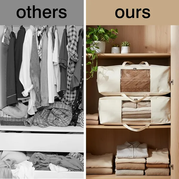 4_Pack_Canvas_Blanket_Storage_Bags_with_Zipper_Foldable_Closet_Organizers_Storage_Containers_with_Reinforced_Handle_for_Dorm_Storage_Organizing,_Bedroom,_Closet,Blanket,_Clothing,_Comforters_(25x19x9in)
