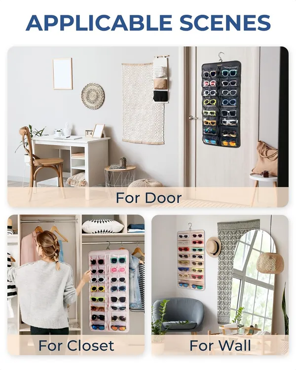 24_Clear_Slots_Sunglasses_Organizer_Storage_Hanging_Dust_Proof_Sunglasses_Storage_Case_Wall_Mounted,_Travel_Dual_Sided_Glasses_Case_Multiple_Pairs,_Eyeglasses_Holder_with__(Beige)