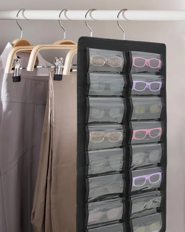 24_Clear_Slots_Sunglasses_Organizer_Storage_Hanging_Dust_Proof_Sunglasses_Storage_Case_Wall_Mounted,_Travel_Dual_Sided_Glasses_Case_Multiple_Pairs,_Eyeglasses_Holder_with_(Black)