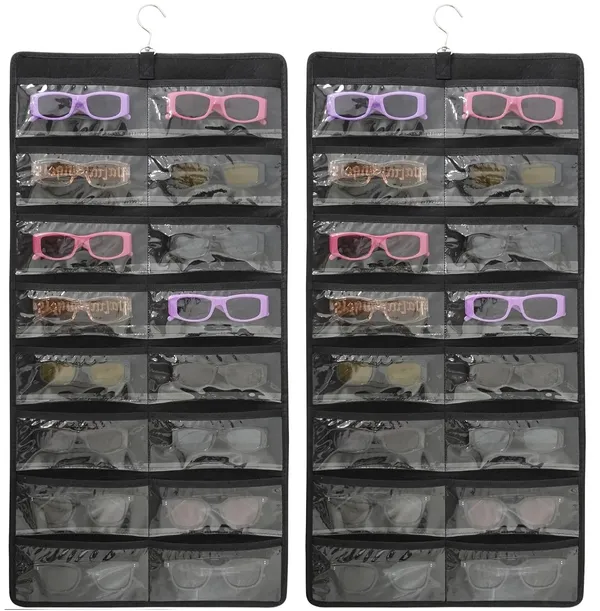24_Clear_Slots_Sunglasses_Organizer_Storage_Hanging_Dust_Proof_Sunglasses_Storage_Case_Wall_Mounted,_Travel_Dual_Sided_Glasses_Case_Multiple_Pairs,_Eyeglasses_Holder_with_(Black)