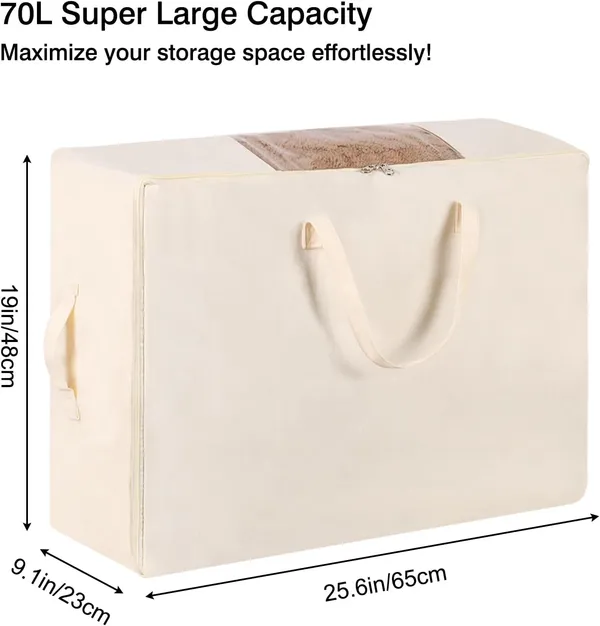 2_Pack_Canvas_Blanket_Storage_Bags_with_Zipper_Foldable_Closet_Organizers_Storage_Containers_with_Reinforced_Handle_for_Dorm_Storage_Organizing,_Bedroom,_Closet,Blanket,_Clothing,_Comforters_(25x19x9in)