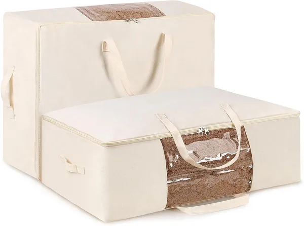 2_Pack_Canvas_Blanket_Storage_Bags_with_Zipper_Foldable_Closet_Organizers_Storage_Containers_with_Reinforced_Handle_for_Dorm_Storage_Organizing,_Bedroom,_Closet,Blanket,_Clothing,_Comforters_(25x19x9in)