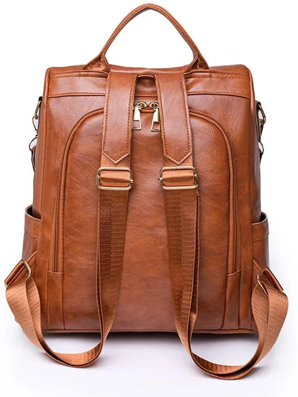 Tan_Non_Animal_Leather_Casual_Convertible_Backpack_Handbag_Backpack