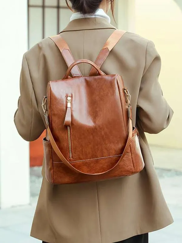 Tan_Non_Animal_Leather_Casual_Convertible_Backpack_Handbag_Backpack