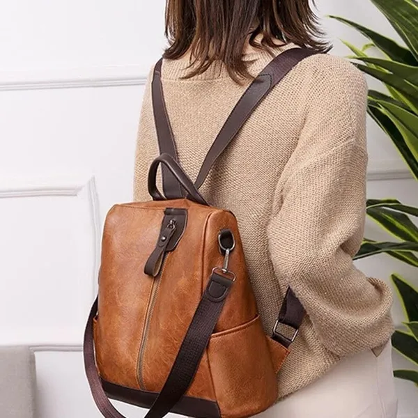 Brown_Laptop_Backpack_Non_Animal_Leather_Casual_Convertible_Backpack_Handbag_Backpack