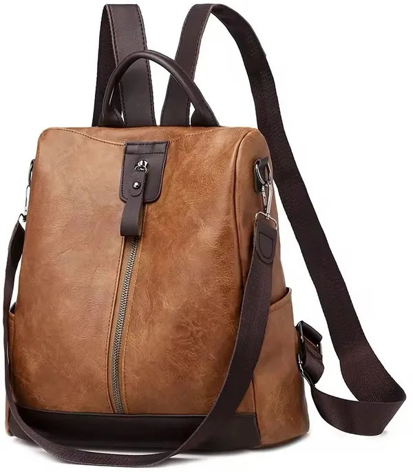 Brown_Laptop_Backpack_Non_Animal_Leather_Casual_Convertible_Backpack_Handbag_Backpack