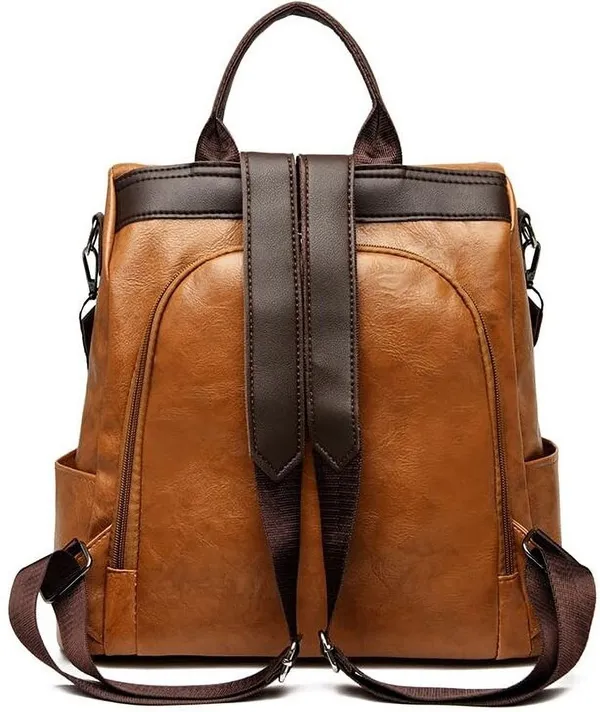 Brown_Laptop_Backpack_Non_Animal_Leather_Casual_Convertible_Backpack_Handbag_Backpack