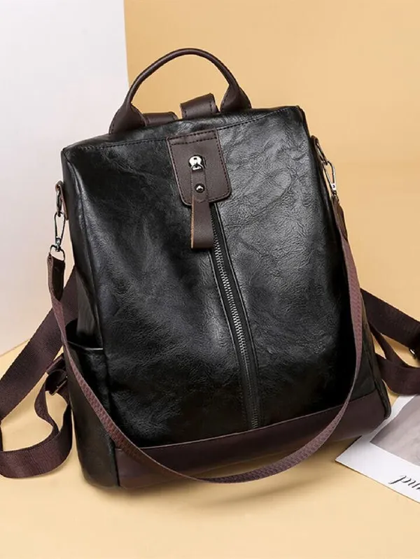 Black_Laptop_Backpack_Non_Animal_Leather_Casual_Convertible_Backpack_Handbag_Backpack
