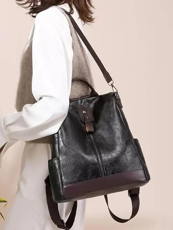 Black_Laptop_Backpack_Non_Animal_Leather_Casual_Convertible_Backpack_Handbag_Backpack