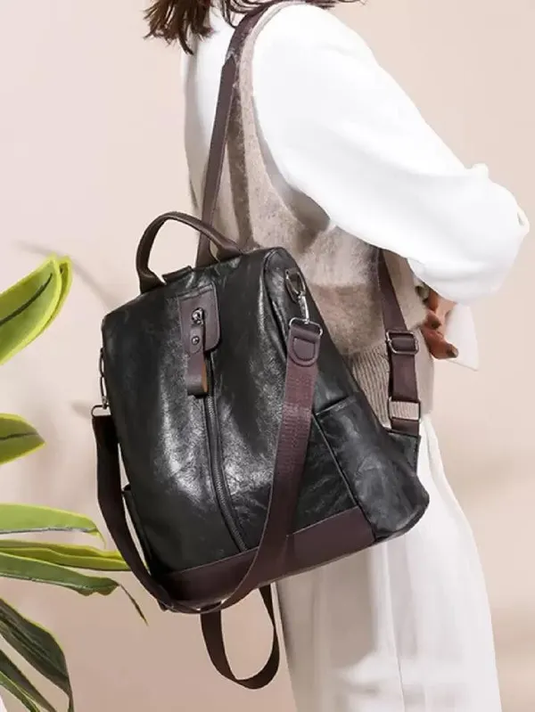 Black_Laptop_Backpack_Non_Animal_Leather_Casual_Convertible_Backpack_Handbag_Backpack