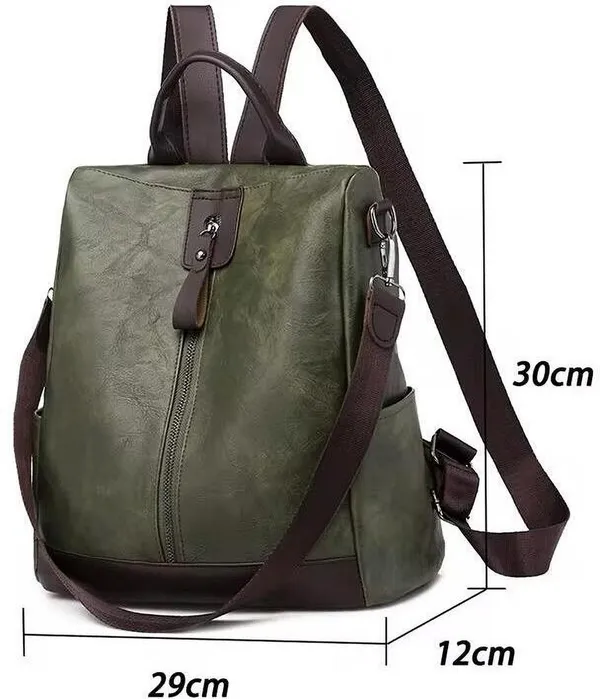 Green_Laptop_Backpack_Non_Animal_Leather_Casual_Convertible_Backpack_Handbag_Backpack