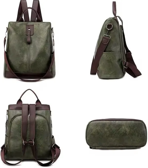 Green_Laptop_Backpack_Non_Animal_Leather_Casual_Convertible_Backpack_Handbag_Backpack