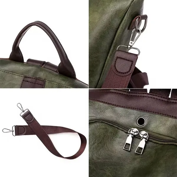 Green_Laptop_Backpack_Non_Animal_Leather_Casual_Convertible_Backpack_Handbag_Backpack