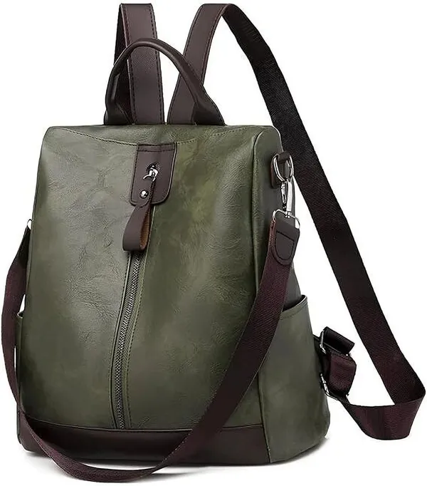 Green_Laptop_Backpack_Non_Animal_Leather_Casual_Convertible_Backpack_Handbag_Backpack