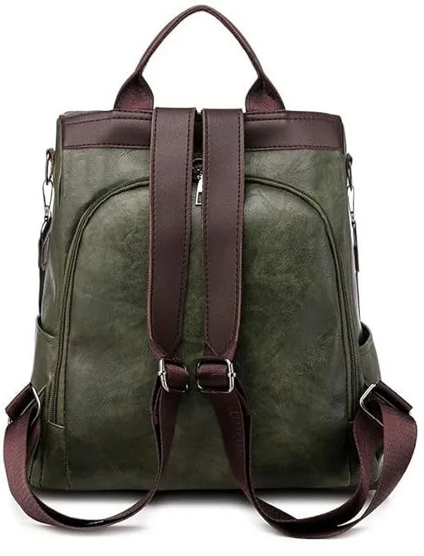 Green_Laptop_Backpack_Non_Animal_Leather_Casual_Convertible_Backpack_Handbag_Backpack