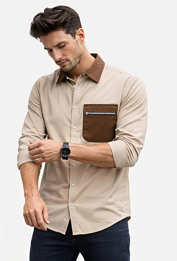 Beige_Cotton_Premium_Shirt_For_Men